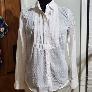 Talbots Oprah Magazine Swiss Dot Button Front Blouse White Tuxedo Pleated Shirt